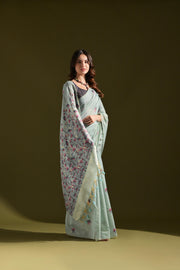 Florance Firozi Blue Muga Cotton Jamdani Saree